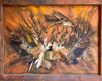 Josephine Lipuma "Magic Headdress” Mixed Media Feather Wall Sculpture Chicago Artist