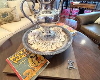 Silver Plate Gadroon Coffee Pot & 1934 Mickey Mouse Stories Book