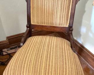 $300 - American Eastlake Walnut Parlor Side Chair with Striped Upholstery