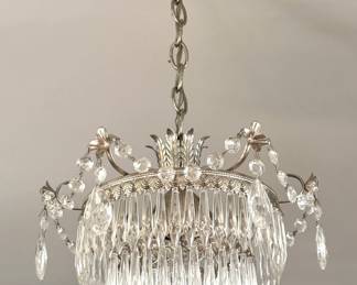 $750 - Vintage Crystal Chandelier Silver Tone Basket Style Prism Hanging Ceiling Light Fixture (5 Available)
