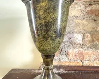 Verdigris Patinated Cast Metal Chalice Urn with Relief Band