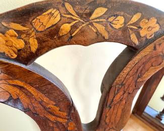 Inlaid Walnut Side Chair Floral Marquetry Queen Anne Style Accent Chair