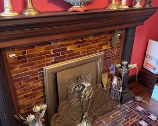 Ornate Enamel Decorative Bowl with Golden Accents - Fireplace Screen - Brass