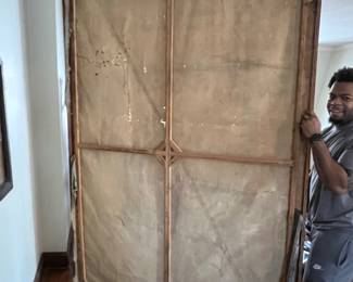 Monumental Early 20th Century Oil Painting – Missionary Scene (59w x 101h)