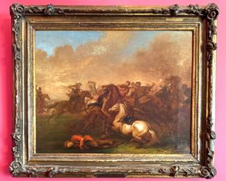 Oil on Canvas Old Master Style Cavalry Battle Scene