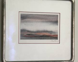 $500 - Abstract Landscape Watercolor Signed Framed Minimalist Modern Artwork Gray Tones