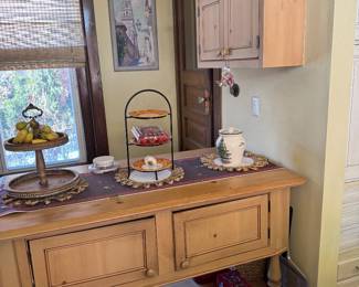 Rustic Pine Kitchen Sideboard with Two Drawers and Open Shelving