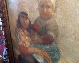 Impressionist Oil Painting of Two Children with Red Flower