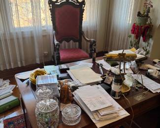 Gothic Revival Upholstered Armchair with Intricate Carvings