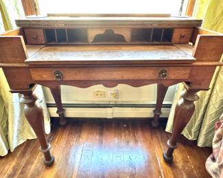 $750 - Early 1900s Small Writing Desk, Turned Leg Desk with Storage Gallery
