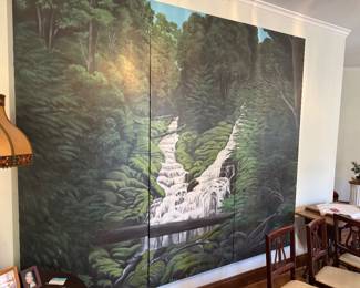 Monumental Waterfall Triptych – 3-Panel Forest Mural Original