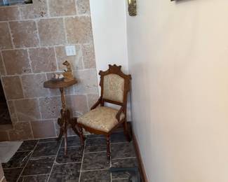 Carved Wooden Side Chair with Floral Upholstery