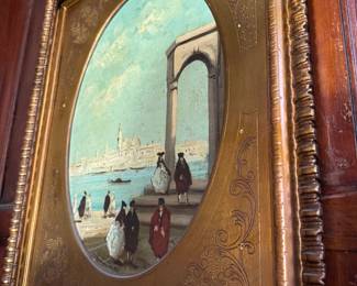 19th Century Hand-Painted Seascape with Ornate Gilt Frame