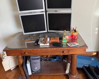Quarter-Sawn Oak Desk with Roll Top and Dual Pedestal Design
