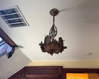 Rare 1930s Art Deco Slip-Shade Chandelier -  Ornate Cast Frame