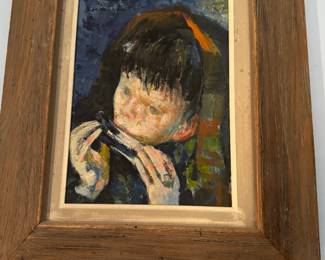 Expressionist Childhood Portrait of a Boy Playing Harmonica
