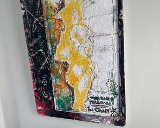 Abstract Expressionist Painting with Yellow Figure and Multicolor Background