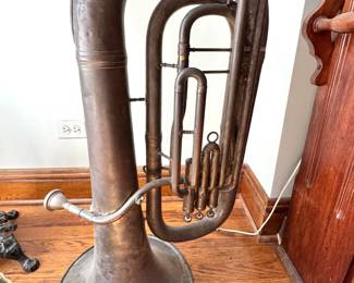 $3000 - York & Sons Tuba Helicon Brass Instrument J.W. York Grand Rapids Vintage Band Horn - Brass Tuba with Rotary Valves