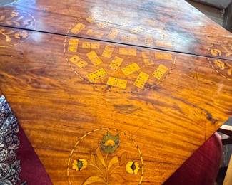 Sheraton Style Mahogany Inlaid Card Table Handkerchief Fold Domino Marquetry Game Table