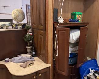 Custom Cherry Wood Entertainment Center with Integrated Storage Solutions - Closet Storage