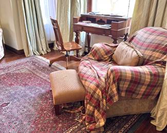 Mahogany Spinet Writing Desk and Caned Swivel Chair
