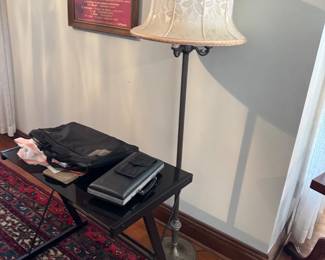 Antique Bridge Floor Lamp – Wrought Iron Stand with Victorian Fringed Shade