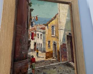 Framed Coastal Scene Oil Painting by A. Benway