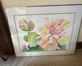 Watercolor Painting Blooming Hibiscus Flower