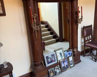 Elaborate Mahogany Mirror Frame with Candle Holders, Eastern Influence - Hall Tree