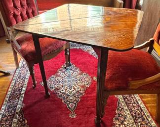 $1800 - Sheraton Style Mahogany Inlaid Card Table Handkerchief Fold Domino Marquetry Game Table