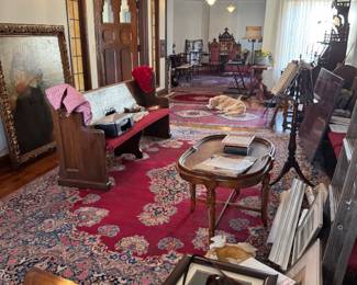 Oak Mission Style Settle Bench with Upholstered Seating