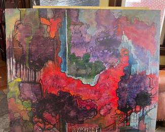 Large-scale mid-century abstract expressionist painting on board by Vadna S. Gardner
