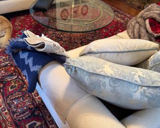 Textured Upholstered Modern Sofa with Decorative Pillows