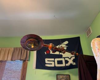 Steam Punk Industrial Hanging Light Fixture with Copper Accents - Chicago White Sox