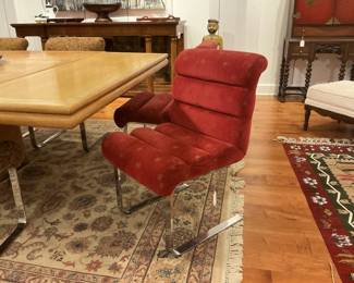PACE 1970's  Mid-Century Red Patterned Armchair - Chrome Cantilever Frame