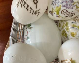 Antique Hand Painted Milk Glass EASTER Eggs
