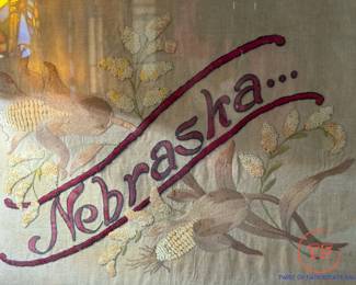 Antique 1800's Hand-Embroidered NEBRASKA Sampler