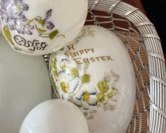 Antique Hand Painted Milk Glass EASTER Eggs