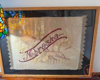 Antique 1800's Hand-Embroidered NEBRASKA Sampler