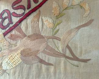 Antique 1800's Hand-Embroidered NEBRASKA Sampler