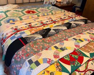 Collection of Vintage Quilts, including Double Wedding Ring and Fan Patterns