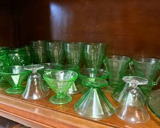 Federal Glass Green Uranium Glass Dessert Set