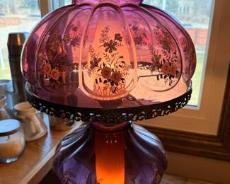 Victorian Style Amethyst Glass Gilded Floral Gone with the Wind Lamp