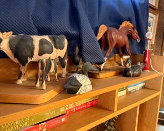 Vintage Holstein Cow and Calf Figurines, Duck Decoys, and Assorted Collectibles