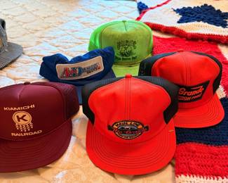 Assorted Vintage Trucker Hats (Union Pacific, Rio Grande, Kiamichi Railroad, Deutz)
