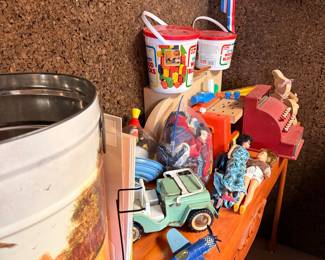 Vintage Toy Collection: Tin Litho Jeep, Dolls, Blocks, and Airplane
