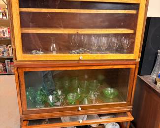 Antique Globe Wernicke 3-Section Barrister Bookcase with Assorted Glassware