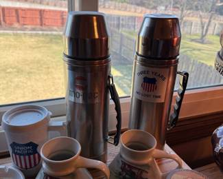 Vintage Union Pacific and Mo-Pac Thermos Set with Mugs