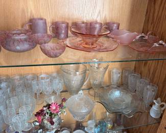 Pink Depression Glass Set - Cherry Blossom and Tiara Patterns