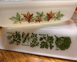 Glasbake "Autumn Leaf" and "Herbs" Pattern Casserole Dishes